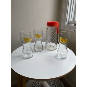 Vintage 1970s TAB Soda Collector Hourglass Drinking Glass - Set of Three and Tan